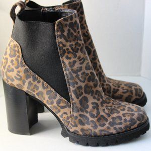Gibson Latimer Leather Chunky Heeled Leopard Print Boots Size 8.5 Anthropologie